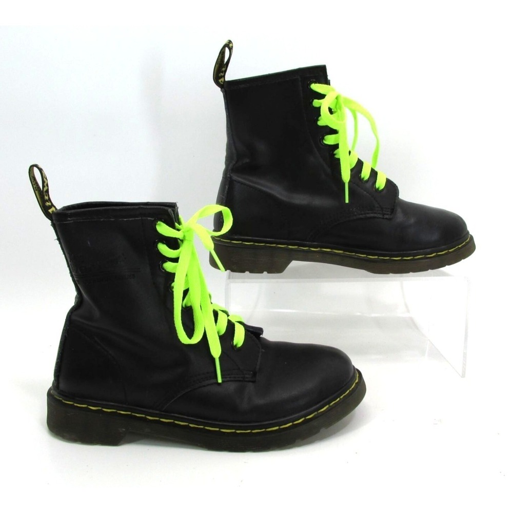 Dr. Martens Black Leather Boots With Neon Laces Size 6 UK 37 EU